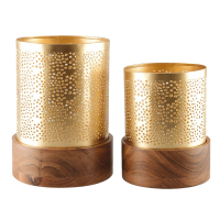 Aulica Set Of 2 Gold And Wood Candle Holders