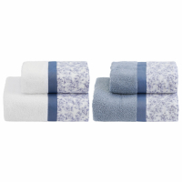 Biancoperla Primula Ensemble De Serviettes Éponge 4 Pièces Main + Invité, Bleu