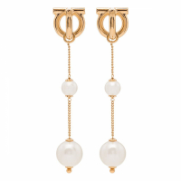 Salvatore Ferragamo Boucles d'oreilles 'Gancini Pearl-Embellished Drop' pour Femmes