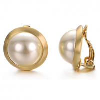 Liv Oliver Women's 'Pearl Button' Clip On Earrings