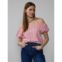 New York & Company Women's 'Gingham Print Cold Shoulder' Short sleeve Top