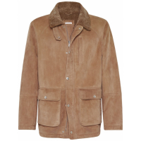 Brunello Cucinelli Veste en cuir 'Shearling-Collar' pour Hommes