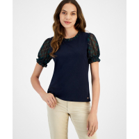 Tommy Hilfiger 'Plaid-Trim Puffed-Sleeve Top' pour Femmes