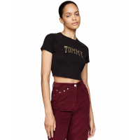 Tommy Jeans 'Cotton Glitter Slim Cropped Varsity Tee' pour Femmes