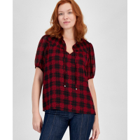 Tommy Hilfiger 'Plaid Smocked Short-Sleeve Popover Top' pour Femmes