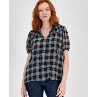 Tommy Hilfiger 'Plaid Smocked Short-Sleeve Popover Top' pour Femmes