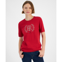 Tommy Hilfiger 'Cotton Logo-Crest Crewneck Short Sleeve Sweater' pour Femmes