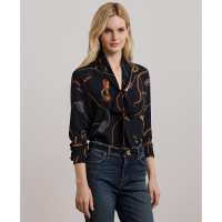 LAUREN Ralph Lauren Women's 'Belting-Print Georgette Tie-Neck' Long Sleeve Blouse