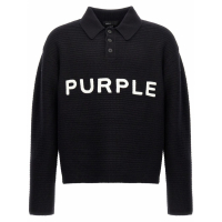 Purple Brand 'Logo-Lettering Knitted' Langärmeliges Poloshirt für Herren