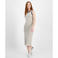 Tommy Hilfiger Women's 'Striped Ribbed Slit' Midi Dress