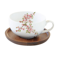 Easy Life 250 ml Porcelain Tea Cup With Acacia Saucer In Sakura Box