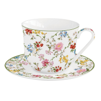 Easy Life Porcelain Breakfast Cup And Saucer 370 ml. In Garden Dreams Colored Gift Box