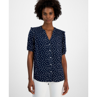 Tommy Hilfiger Women's 'Dot-Print Smocked-Yoke Shirt'