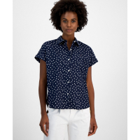 Tommy Hilfiger Women's 'Cotton Dot-Print Short-Sleeve Camp Shirt'