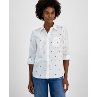 Tommy Hilfiger Women's 'Cotton Monogram Logo-Print Tab Shirt'