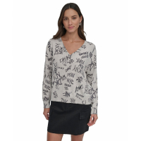 DKNY Jeans Pull 'Logo-Pattern V-Neck Long-Sleeve Pullover' pour Femmes