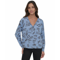 DKNY Jeans Pull 'Logo-Pattern V-Neck Long-Sleeve Pullover' pour Femmes