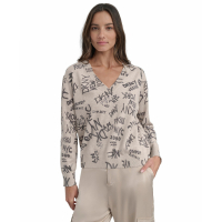 DKNY Jeans Pull 'Logo-Pattern V-Neck Long-Sleeve Pullover' pour Femmes