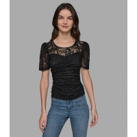 Karl Lagerfeld Paris Women's 'Short Sleeve Ruched Lace Top'