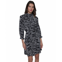 Karl Lagerfeld Paris Women's 'Dot-Print Mock-Neck 3/4-Sleeve Dress'