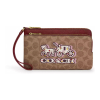 Coach 'Double Zip In Signature With Horse And Carriage Print' Portemonnaie für Damen