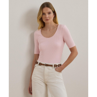 LAUREN Ralph Lauren 'Rib-Knit Cotton-Blend Elbow-Sleeve Tee' pour Femmes