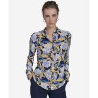 Tommy Hilfiger 'Floral-Print Ruffled-Placket Button-Down Knit Top' pour Femmes