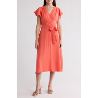 DKNY 'Flutter Sleeve Tie Waist' Midi Kleid für Damen