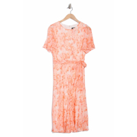 DKNY 'Floral Short Sleeve Godet Chiffon' Midi Kleid für Damen