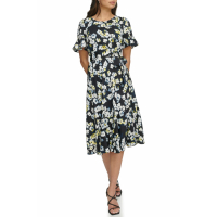DKNY 'Floral Godet Sleeve' Fit & Flare Kleid für Damen