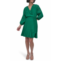 DKNY 'Eyelet Long Sleeve Faux Wrap' Mini Kleid für Damen