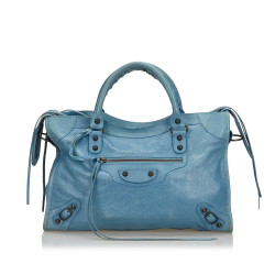 Balenciaga B Balenciaga Blue Lambskin Leather Leather Motocross Classic City Satchel SPAIN