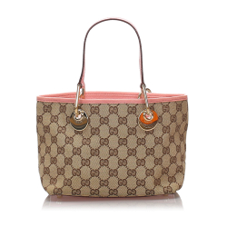 Gucci B Gucci Brown Beige with Pink Canvas Fabric GG Eclipse Tote Bag Italy