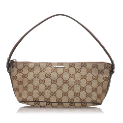 Gucci B Gucci Brown Beige Canvas Fabric GG Boat Italy