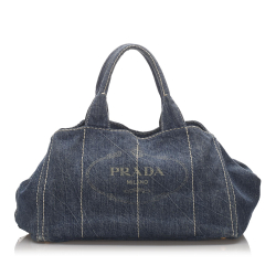 Prada B Prada Blue Denim Fabric Canapa Tote Italy