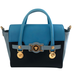 Versace Blue Leather Medusa Medallion Tote