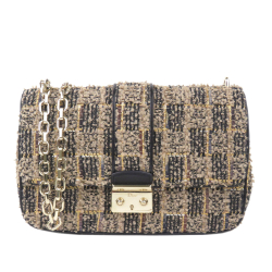 Christian Dior B Dior Brown Beige with Multi Tweed Fabric Miss Dior Shoulder Bag Italy