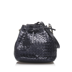 Bottega Veneta AB Bottega Veneta Black Calf Leather Intrecciato Bucket Bag Italy