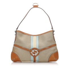 Gucci B Gucci Brown Light Brown with Multi Canvas Fabric Web Reins Hobo Italy