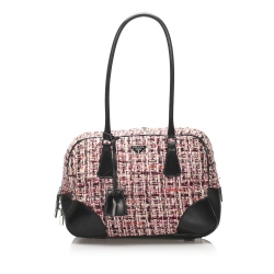 Prada B Prada Pink with Black Wool Fabric Tweed Shoulder Bag Italy