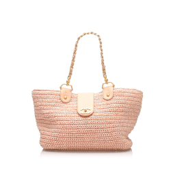 Chanel B Chanel Pink Raffia Natural Material CC Tote Bag France