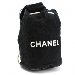 Chanel drawstring bag rucksack pool one shoulder canvas black white ladies backpack