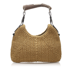 Saint Laurent B YSL Brown Beige Raffia Natural Material Mombasa Hobo Bag France