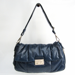 Prada Women's Leather Shoulder Bag Navy