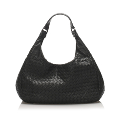 Bottega Veneta B Bottega Veneta Black Calf Leather Intrecciato Campana Hobo Bag Italy