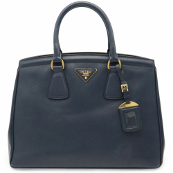 Prada Prada Saffiano Handbag Tote Bag Leather Navy Gold Hardware