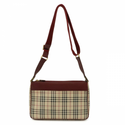 Burberry Nova Check Shoulder Bag Canvas Leather Red Beige Black