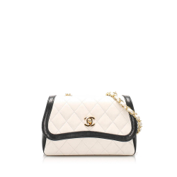 Chanel B Chanel White with Black Lambskin Leather Leather Mini Matelasse Flap Shoulder Bag France