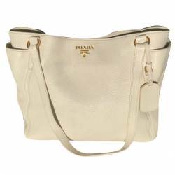 Prada Vitello Daino LEATHER Tote BR4970 Talco