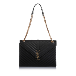 Saint Laurent AB YSL Black Calf Leather Monogram Envelope Shoulder Bag France